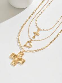 3pcs/Set Elegant Heart Pendant Necklace, Fashionable Simple Cross Pendant Necklace For Women, Metal Chain Suited For Daily Wear, Party, And Photo Taking - Multicolor - View 4