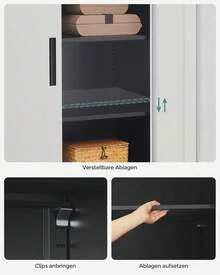 SONGMICS Aktenschrank, Mehrzweckschrank, Büroschrank mit 2 Türen, Schrank abschließbar, Aufbewahrungsschrank aus Stahl, für Arbeitszimmer, Wohnzimmer, silbern-Mattschwarz - Silbern-Mattschwarz - Übersicht 3