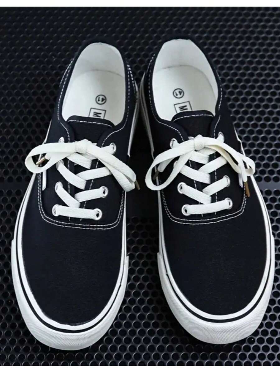 tenis hombre mujer casuales de lona planos unisex baratos moda 22mx 29mx confort al caminar basicos con agujetas zapatillas urbano deportivo rojo blanco negro azul amarillo - Blanco y Negro - Ver 1