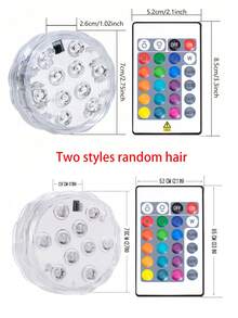 1/2/4/6/8/10 件防水 LED 灯，16 种颜色变色水下灯带遥控器，适用于游泳池、水族馆、花瓶、浴缸、热水浴缸和派对装饰 - 白色 - 查看 10