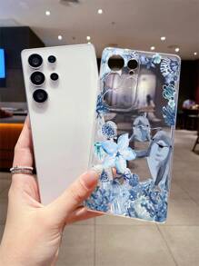 1pc Ocean Element Dolphin & Flower Print Transparent TPU Soft Phone Case, Precise Cutout Camera Protection Compatible With Samsung, Nothing, Pixel, INFINIX, Apple, Xiaomi Redmi