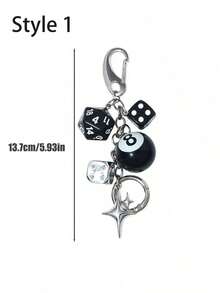 1 pieza Accesorio colgante de estilo punk de aleación de zinc con colgante de bola 8, llavero de dados gótico, decoración de espejo retrovisor de coche gótico con símbolo zodiacal en relieve por ambos lados, acabado electrolítico antioxidante - Multicolor - Ver 7