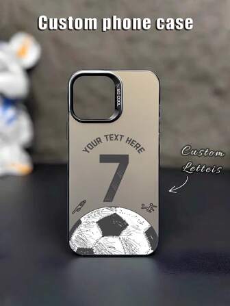 1 pieza Funda de teléfono de vidrio templado personalizable con 26 letras y números arábigos, nombre personalizado y patrón de fútbol, adecuada para Samsung S24 Ultra/S25 Ultra, 14 Ultra/Redmi Note 13 Pro Plus, 17/16 Pro Max/15 Pro/14 Plus/13 Pro/12 Pro Max/11/Xs Max/8/7/6 Plus, regalo de negocios de alta gama, ideal para líderes, amigos, padres, novios, novias