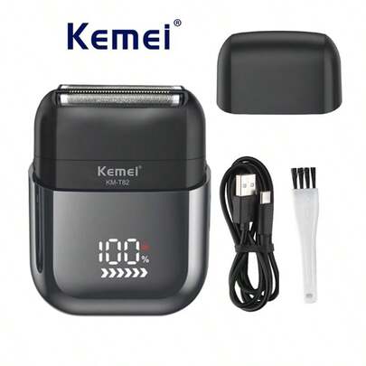 Kemei KM-T82 男士迷你电动剃须刀，便携设计，IPX7 防水，全新液晶显示屏往复式电动剃须刀，专业电动剃须刀，便携式电动剃须刀，男士旅行剃须刀，干湿两用电动剃须刀，男士剃须刀礼品