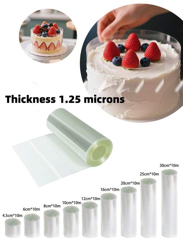 Transparente Mousse-Kuchen Dekorationsringe, 1,25 mm dicke transparente Mousse-Kuchen Umhüllungsfolie, ideal für Schokoladen-Mousse-Kuchen Dekoration, Kuchendekoration, Kuchenverzierungen, Kuchendekorationszubehör, dreieckige Mousse-Kuchen Randverzierung, mehrschichtige westliche Backwaren, weiche Kuchendekoration-Randverzierung, in verschiedenen Größen erhältlich, 10 Meter Länge
