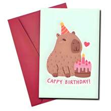 1pc Unique Capybara Birthday Greeting Card With Envelope - Adorable Capybara & Cake Design, Humorous "CAPY BIRTHDAY!" Text, Suitable For Family, Friends, Colleagues, Parties And Celebrations, Creative & Cheerful Party Card, School Supplies,Back To School