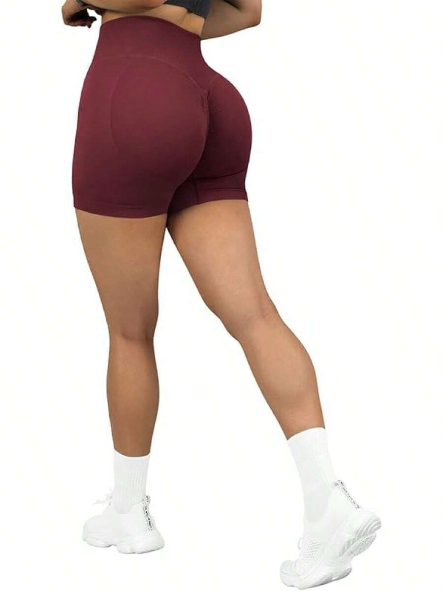 Seamless High Waisted Booty Shorts For Workout - Vino tinto de 3" - Ver 1