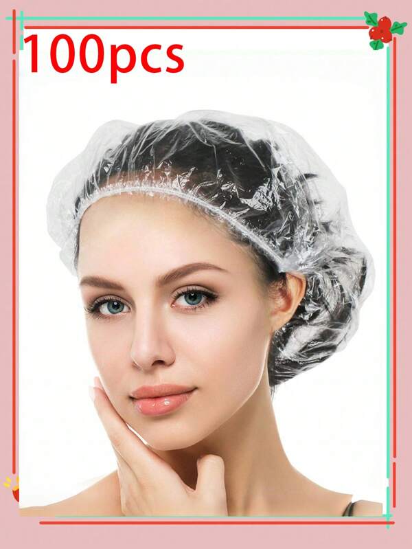 100 Stücke Duschhaube, Duschhauben, Duschhauben für Frauen, Einweg-Duschhauben, Einweg-Duschhauben für Frauen, Plastik-Duschhauben, Haarkappe, Duschhauben für Männer, Einweg-Duschhauben für Frauen, große Duschhauben für Frauen, Plastik-Haarschutzkappen, flexible Duschhauben, Plastikschutzkappen für Haarbehandlung, Einweg-Duschhauben, Haarkappe für die Dusche, tiefe Pflege-Haarkappe