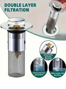 1/2/4pcs Stainless Steel Sink Drain Stopper With Filter Basket, Press-Down Odor-Proof Mechanism, Bathroom Sink Drain Filter