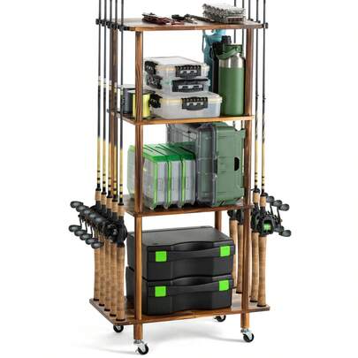 Fishing 10 Rods Rack 3 Tier Fishing Storage Rack, Space-Saving Fishing Rod Holders For Garage, Fishing Gear Tackle Box Fishing Equipment Organizers,Gift For Man