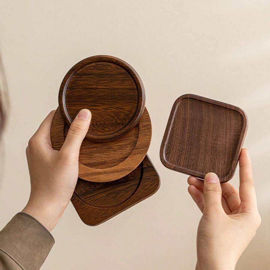 Walnut Wood Tea Coaster, Tea Tray Set, Kung Fu Tea Set Accessories, Cup Mat & Holder - Multicolor - View 1