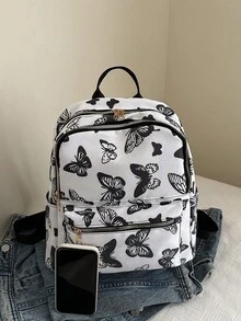 1pc Back To School Backpacks, Fashionable, Casual, Cute Butterfly, Flower, Cherry Printed Backpacks, Large Capacity, Adjustable Shoulder Straps, Suitable For Work, Commuting, Work, Shopping, School, Vacation, Outdoor Leisure, Travel, Shopping And Other Daily Use, Birthday Gifts For Friends. - Backpack - View 7