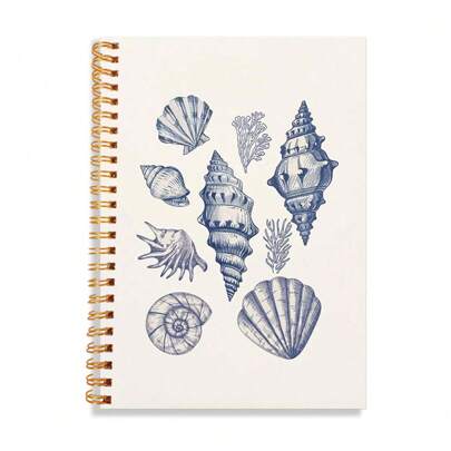 Chic Beach Spiral Journal Notebook - Shell Design Journal, 5.5x8.3in (14x21cm), 50sheets(100 Pages) With Weekday, Weather & Memo Signs, Cute Aesthetic Preppy Office Supplies, Perfect Gift For Granddaughters & Girls, School Supplies,Back To School