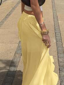 Elegant Vacation Yellow Chiffon Skirt For Women - 黃色 - 查看 7