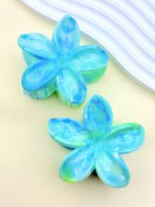 1pc Women Large Size Blue Gradient Flower Plastic Lightweight Hair Clip, Fashionable And Versatile High-End Elegant Simplistic Solid Color Hair Accessory, Suitable For Daily Casual, Party, Commute, Vacation, Hairstyling, Makeup, Outfit Matching Hair Claws Claw Clips Hair Clips Hair Jaw Clip Hair Clamps Hair Clutch Hair Catcher Clip
