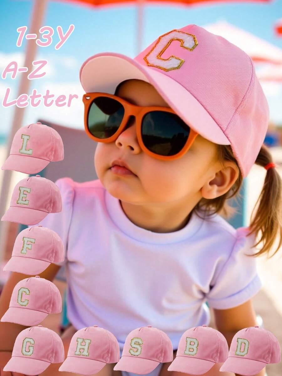 1 buah Topi Baseball Anak-Anak dengan 26 Huruf A-Z, Cocok untuk Anak Perempuan Balita Usia 1-3 Tahun, Topi Pelindung Matahari untuk Aktivitas Luar Ruangan