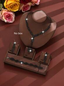 Ensemble de bijoux : collier, boucles d'oreilles et bracelet orné de strass, collier de style européen et américain avec diamants, accessoire de mariée cadeau