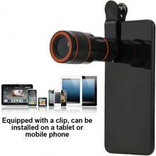 1pc Telephoto Cell Phone Camera Lens 12X Telescopic Lens, Universal Clip On Telescopic Focusing Cell Phone Camera Lens For Mobile Phone Tablet, Cell Phone Fisheye Lens Eye Cup Features: 1. Made Of High Quality Materials, Magnification 12X. 2. Clear Lens Group, High Penetration And Wear Resistance, Multi-Layer Coating Technology