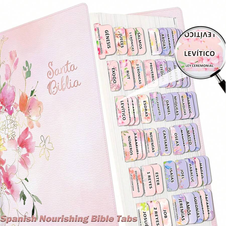 80pcs Spanish Bible Tabs-Soul Nourishing Book Summaries-Peel-And-Stick Laminated Bible Tabs Large Print,Bible Book Name+Bible Inspirational Book Summary Phrase,Books Of The Bible Tabs For Study Bible. School Supplies,Back To School