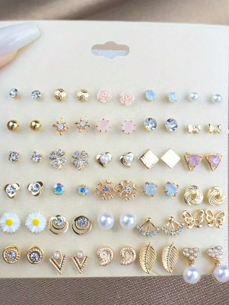 1 Set neue europäische & amerikanische kreative Strass-Blumen, Mond, Schmetterling, geometrische minimalistische Ohrstecker