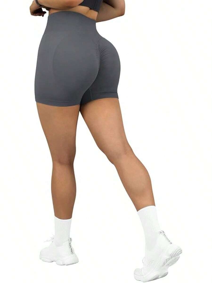 Shorts de cintura alta sin costuras para entrenamiento - Gris de 3 pulgadas - Ver 1