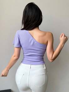 BLUSA  Liso    Casual    Suave    asimétrico    Diario    VERANO - Lila Púrpura - Ver 3