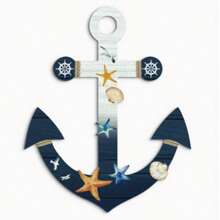 3-Piece Putuo Decor Nautical Wooden Wall Decor Set - Featuring Ship Wheel, Anchor And Life Buoy Designs With Starfish And Seashells, 2D Flat Wall Hanging Decorations, Suitable For Home, Cabin, Cafe, Office, Bar - Unique Gift Idea