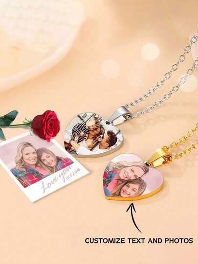 Collar personalizado con foto a color, cadena de acero inoxidable bañado en oro de 18K, colgante personalizado para hombres/mujeres, regalo de joyería personalizado para personas importantes, regalo conmemorativo de cumpleaños/Día de la Madre/Acción de Gracias/Navidad, 1 pieza de collar personalizado con colgante en forma de corazón - cadena de acero inoxidable bañada en oro de 18K, regalo personalizado elegante para el cumpleaños/Día de la Madre/Navidad para mamá, colgante de doble foto con cadena personalizada, collar con colgante en forma de corazón, colección conmemorativa, estilo de joyería clásica