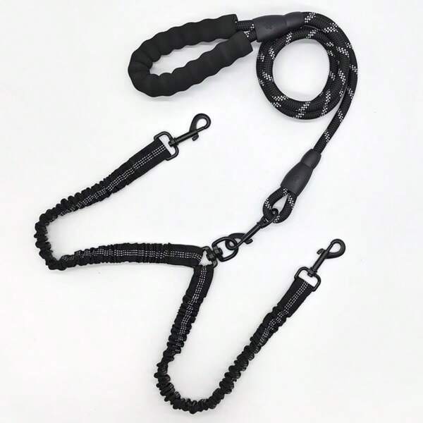 Nylon Dual-Headed Telescopic Dog Leash With 360-Degree Swivel Hook, Ideal For Walking Two Dogs Simultaneously, Prevents Biting And Tangling