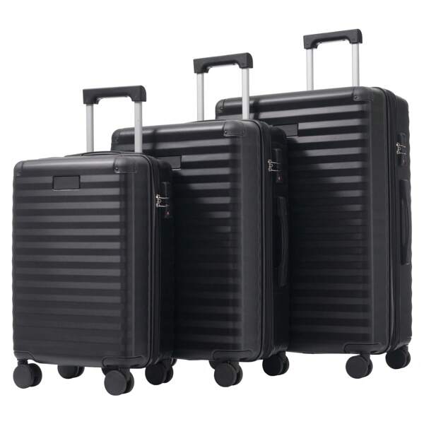 Valise trois pièces, 20/24/28 pouces, – Grande capacité extensible (L & XL) + porte-gobelet pliable (M), matériau ABS, serrure TSA, doubles roues pivotantes à 360°, valise de voyage familiale