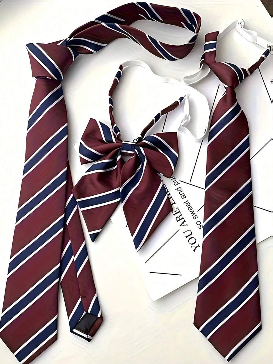3 Stücke Schulanfang weiß gestreifter Preppy abnehmbare Schleife und Krawatte Kombination Welpe Schulanfang