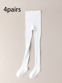 4 pares de Medias a rayas verticales de unicolor para niños, adecuadas para todas las estaciones, se pueden usar como mallas - Multicolor - Ver 34
