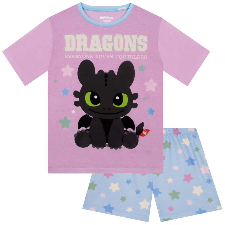 How to Train Your Dragon Girls Pyjamas, Toothless Kids Pjs, Dragon Girls' Pyjama Set For Summer - Pink - View 1