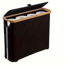 1 pieza Caja de pañuelos cubierta de bambú - Capacidad grande para 9 rollos, organizador de baño elegante con tabillas de madera, adecuado para baños modernos, cesta multiusos | Diseño de estética natural | Textura similar a tela, contenedor de almacenamiento de papel higiénico