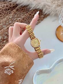1pc Stainless Steel Strap Women Square Bracelet Watch, Elegant & Versatile, Shell Dial, Multi-Function, Suitable For Daily Wear