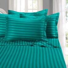 Elegant Comfort, Softest, Coziest 6-Piece Sheet Sets! 1500 Hotel Quality Luxurious Wrinkle Resistant Damask Stripe Bed Sheet Set, Black - Bedding 2025 - 綠松石 - 查看 10