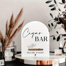 Cartel de bar de puros minimalista de acrílico blanco, con letra negra y diseño de humo - Decoración para recepción de bodas, despedida de soltero, centro de mesa de salón de puros, decoración para eventos de adultos sin electricidad | Pieza decorativa elegante | Artículo decorativo duradero