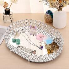 Crystal Vanity Tray Mirrored Dresser Perfume Trays For Makeup Tray Cosmetic Skin Care Storage, Jewelry Trinket Organizer Tray For Bathroom Countertop Home Decor (Medium, Silver) - Silver - View 9