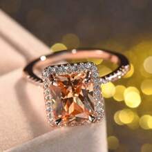 1 pieza Anillo de lujo chapado en oro rosa con circonita cúbica con chispas incrustada, accesorio elegante para mujer, apto para fiesta, compromiso, boda y otras ocasiones