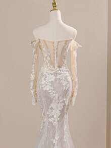 Luxurious Off-The-Shoulder Long Sleeve Florence Lady Resort White Tail Mermaid Wedding Dresses Bridal
