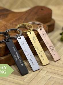 Schlüsselanhänger mit individuellem Namen und Geburtstagsblume, personalisierter Namensschlüsselanhänger, Edelstahlschmuck, individuelle Geburtstagsgeschenkidee, Vatertags-Geschenk, Geschenk für Schwester