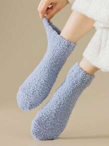 3 Pairs Random Women's Soft Coral Fleece Anti-Slip Ankle Socks, Warm Lining, Cozy Comfort Slippers For Indoor