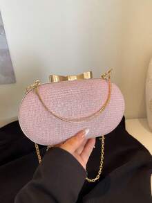 Túi xách mini sang trọng, dây xích kim loại sáng bóng/đính sequin màu vàng kim, túi đeo chéo thanh lịch dành cho nữ dự tiệc cưới, đính sequin. - Hồng - Xem 7