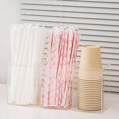 1PC Transparent Bar Straw Storage Box, Small Container For Disposable Cups, Suitable For Straws, Coffee Stirring Sticks, Disposable Cups, And Capsule Coffee Storage Organizer
