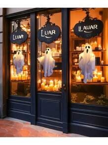 3 件万圣节发光挂鬼装饰，LED 发光白色鬼灯，DIY 形状灯，适用于树木、庭院、门廊和前门展示，非常适合恐怖室内派对氛围