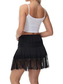 Lace Shirt Extender For Women Plus Size Underskirt Elastic Waist Half Slip Mini Skirts - 02 Đen - Xem 3