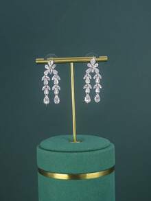 5pcs 18K Gold Plated Royal Style Water Drop Design Bridal Wedding Jewelry Set, Handset White Cubic Zirconia, Including Necklace, Bracelet, Earrings, Ring, Suitable For Daily Wedding Wear, Wedding Anniversary Gift (Luxury Gift Box Packaging) Complimentary - Water Drop Bridal Set - View 7