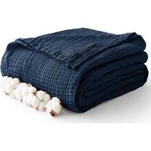 Large 50 X 70% Cotton Muslin 6-Layer Breathable Lightweight Throw Blanket Bed And Couch, Soft Quilt Bedspread, All-Season Gauze Blanket Adults, Lavender - 04 - 海軍 - 查看 2