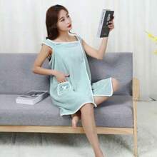 1pc Coral Fleece Bathrobe, Soft Loose Homewear, Wearable Towel, Ladies Sleeveless Bath Towel, Ladies Coral Fleece Absorbent Bath Dress Adult Wearable Bathrobe, Beach Spa Sauna Bathrobe, Absorbent Quick Dry Bath Towel, Bathing Supplies Back To School