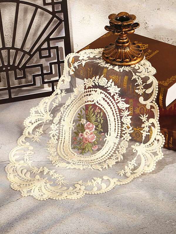 1pc Floral Embroidery Placemats, Home Decoration Retro Dining Table Placemats. Retro Lace Placemats, Vintage French Style Elegant Lace Doily, Handmade Embroidered Table Mats For Home Table Decoration Party Dressing, Ins Retro French Lace Embroidery Table MATS, Table MATS, Country European Cabinet Decoration, Photo Decoration Atmosphere Props